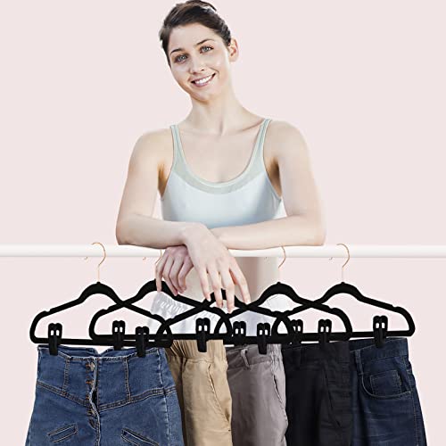 TOFIIGREM Black Velvet Hangers Clips 50 PCS, Non-Slip Velvet Clips for Suit Pant Skirt Hanger, Strong Finger Clips Perfect for Thin Flocking Hangers by TOFIIGREM - Image 6