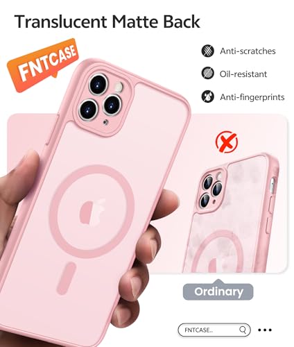 Image of FNTCASE for iPhone 11 Pro Max Case: [Compatible with Magsafe] Translucent Matte Magnetic Cases [Full Camera Protection] Military Grade Shockproof Protective Phone Cover - Light Pink