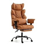 Ergonomic Adjustable Executive Office Chair with Leg Rest - 360° Swivel, Height Adjustable, Heavy-Duty Leather, Lumbar Support for Big and Tall Users