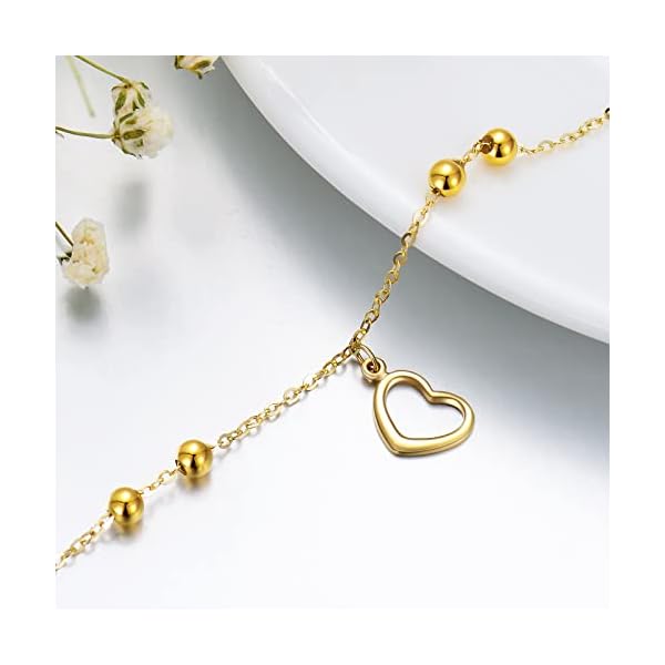 14kt Real Gold Heart Bracekets, Simple Gold Dangle Heart Bracelet Jewelry for Women, Mom Wife Girlfriend, 6"-8" - Image 5