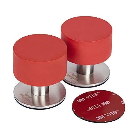 The Dove Factor Adhesive Mounted Stainless Steel Door Stop with Sound Dampening Bumper Top (Pack of 2) RED Cover