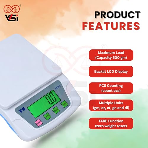 Image of VINAYAK SCALES Digital Weighing Scale 5kg x 0.1g (100mg) | High Precision Multi-Purpose Scale for Kitchen, Baking, Coffee, Food, Silver Jewellery & Crafts | Tare Function