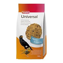 Beaphar ALIMENTO Universal Aves - 1KG: ALIMENTO COMPLETO PARA AVES FRUGÍVORAS E INSECTÍVORAS CON BAYAS, SEMILLAS E INSECTOS ALTO CONTENIDO EN PROTEÍNAS, VITAMINAS Y MINERALES ALIMENTO EN FORMA DE PASTA PARA UN MEJOR DIGESTIÓN PARA TODO TIPO DE AVES