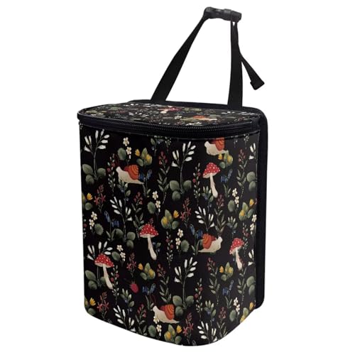 Image of Talayituse Mushroom Snail Flower Print Car Trash Can with Lid, Leak Proof Auto Trash Bag Hanging Vehicle Garbage Can Multipurpose Storage Container for Back Seat Road Trip