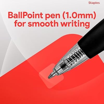 STAPLES Retractable Ballpoint Pens, Medium Point 1.0mm, Black Ink, 12 Pack Comfortable, SmoothWriting Pens for Everyday Office Use