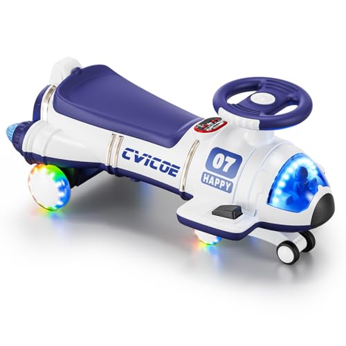 CVICOE 12V Dual Motor Electric Wiggle Car with Pedal for Kids, 2 in 1 Wiggle Car Ride On Toy, Rechargeable Battery, Infinitely Variable Speed Mode and Anti-Tipping Design, Flashing Wheels, Bluetooth