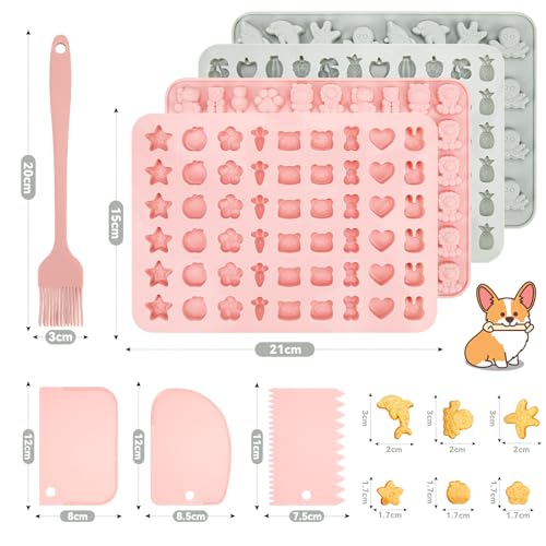 Onlyesh 4 Stück Backmatte Hundekekse, Silikon Hundekekse Backform mit Teigschaber und Backpinsel, BPA-frei Backmatten für Hundeleckerlies, für DIY Hundeleckerlies, Schokolade, Kekse