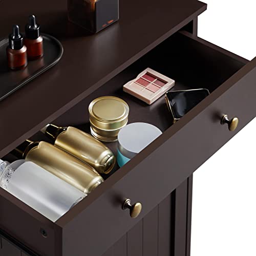Topeakmart Freestanding Storage Cabinet With Inner Adjustable Shelf And Double Door And Storage Drawer For Bathroom Living Room, L24Xw12Xh31.5 In, Espresso #TOP6