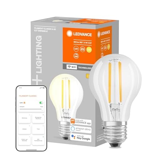 LEDVANCE Smarte LED-Lampe mit WiFi Technologie, Sockel E27, Dimmbar, Warmweiß (2700 K), ersetzt Glühlampen mit 60 W, SMART+ WiFi Classic Dimmable, 1 Stück (1er Pack), Birne