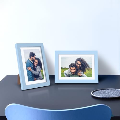 Image of upsimples 5x7 Picture Frame, Display Pictures 4x6 with Mat or 5 x 7 Without, Wall Hanging Photo Frames, Blue, 1 Pack