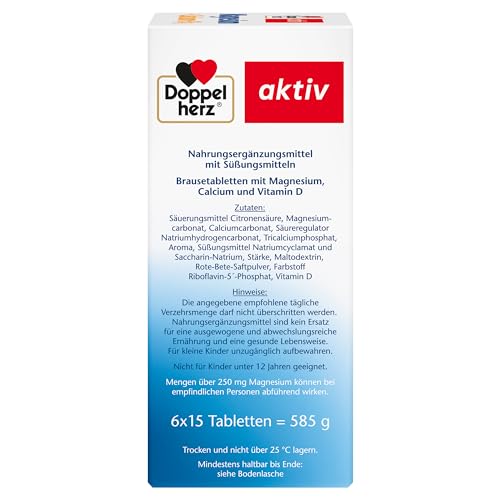 Doppelherz Magnesium + Calcium + D3 - als Beitrag für die normale Muskelfunktion und zum Erhalt normaler Knochen - 6 x 15 gut auflösende Brausetabletten mit Orangen-Maracuja-Geschmack