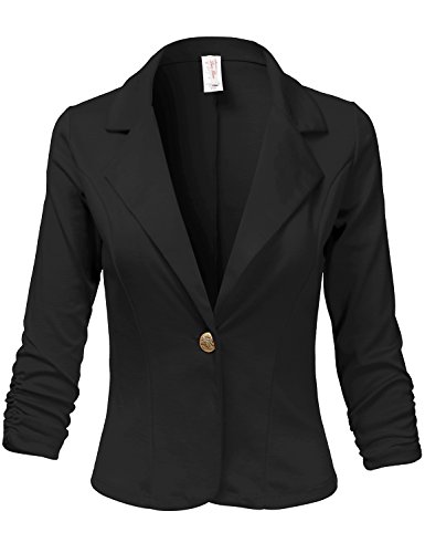 Luna Flower Women's 3/4 Shirring Sleeve One Button Comfortable Blazer (GBLW007)