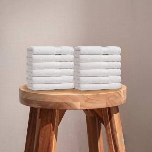 Fabdreams 100% Organic Cotton Face Towels Set of 12 700 GSM Ultra Soft Plush Absorbent Durable Skin-Friendly Spa Hotel Premium Comfort 13 x 13 inches White