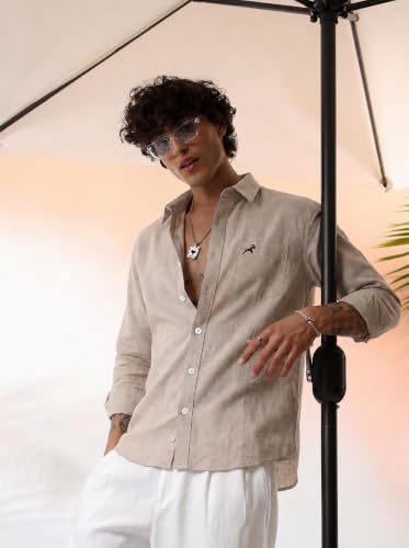 Elevated Men Beige Linen Cotton Shirt L - Image 5