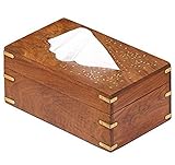 SouvNear Rectangular 10x6 Inch Tissue Box Cover - Handmade Rosewood Tissue Paper Holder Decorative Brass Work - Unique Designer Wooden Tissue Holder / Tissue Dispenser