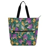 decor gift Kids Cute Tote Bags for Kids Boys Girls Fashion Leaf Green Gold and Purple Sturdy Library Book Bag Shoulder Bag with Zipper for School Work Travel