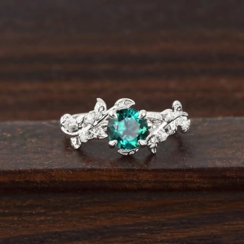 10k 14k 18k Gold Emerald Diamond Engagement Rings for Women May Birthstone Ring Vintage ring Unique Nature Inspired Leaf Ring Green stone Gifts3