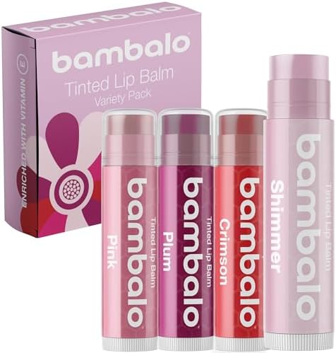 Tinted Lip Balm Variety - Bambalo 4-Pack Moisturizing Hydration Care - Assorted Shades - Natural Organic Formula - Lightweight Smooth Tint - Made in USA