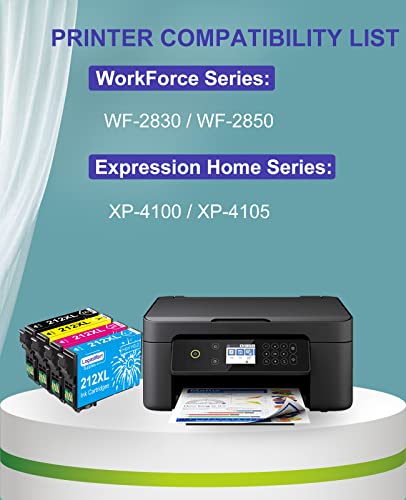 212Xl Remanufactured For Epson 212 Ink Cartridges For Epson 212Xl For Expression Home Epson Xp-4100 Epson Xp-4105 Workforce Wf-2830 Wf-2850 Printer New Upgraded Chips (Black Cyan Magenta Yellow) #TOP1