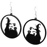 Große Ohrringe mit klassischer Halloween-Hexe und Totenkopf, Accessoire für Halloween oder andere Veranstaltungen an Freunde.