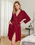 Ekouaer Robe Léger 3/4 Manteau en tricot Peigne de bain Longueur genou Robes de nuit avec poches S-XXL pour femme