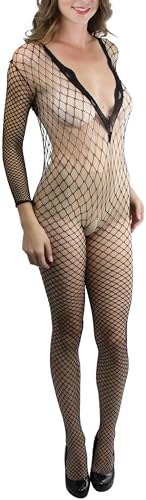 Image of ToBeInStyle Women's Long Sleeve Bodystocking Bodysuit Lingerie Regular & Plus Sizes