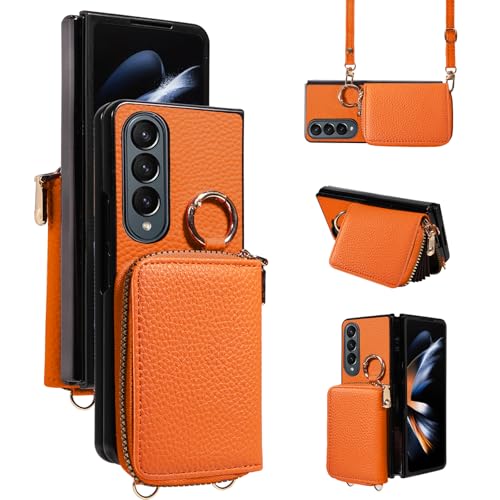 Furiet �E�H���b�g�P�[�X Samsung Galaxy Z Fold 4 5G 2022�p �V�����_�[�X�g���b�v�����O�o�b�N���A����PU���U�[�W�b�p�[�t���b�v�I���K���p�[�X�AZFold4 Z4 Fold4 4Z ZFold45G�p�J�[�h�z���_�[�X�^��