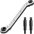 Mellbree HVAC Service Wrench, 3/8” 1/4” 5/16'' 3/16'' Refrigeration Ratcheting Wrench AC Wratchet Tool with Hex Bit Adapter for HVAC Tech, Gas Furnace, Air Conditioning, Refrigeration Equipment