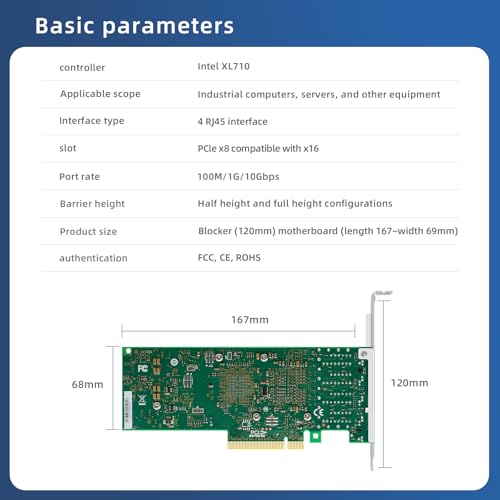 Tarjeta de Red de 4 Puertos RJ45 10Gbps PCIe x8 con Chip Intel XL710, Adaptador Ethernet 10GbE para Servidor, NAS y Conectividad LAN de Alta Velocidad, Compatible con Windows miniatura 3