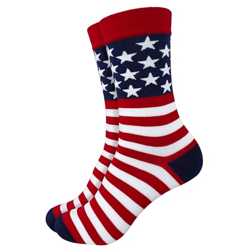 Kuyuayee 4th Of July Crew Socks American Flag Patriotic Knitted Sock USA Stars Stripes Medium Stockings Independence Day Accessories Gifts for Women and Men