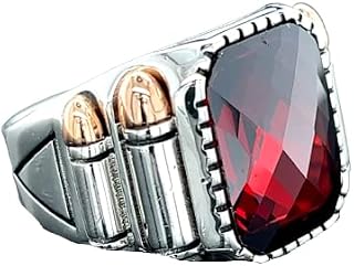 Men Red Stone Ring, Silver Bullet Model Ring, Ruby Stone Silver Ring, Christmas gift, 925k Sterling Silver Ring, Gift For Him