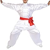Yudesun Kampfsport Bekleidung Unisex Erwachsener Kind Trainingsbekleidung Sets - Chinesische Tradition Tai Chi Wushu Kleidung Jungen Mädchen Leistung Kostüm Kung Fu Uniform Weiß 130cm