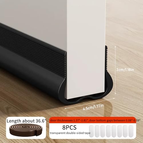 Singring Door Draft Stopper for Bottom of Door, 36 Inch Adjustable Under Door Draft Blocker Door Draft Stopper Insulator Door Sweep Weather Stripping Noise Stopper (Black)