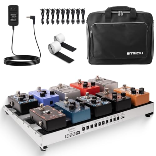 Image of STRICH Guitar Pedal Board with Built-in Power Supply, 15 x 11 inch 2.17LB Silver-White Lightweight Aluminum Alloy, PedalBoard with Pedal Cables, Bag, Hook Loop Strips PB-S15