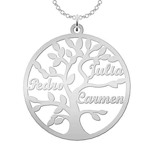 Mi joya personalizada Collar Árbol de la Vida para Mujer Plata de Ley - Colgante Regalo Original para Madres y Abuelas donde incluir Nombres de su Familia, hasta 9 Nombres (3 Nombres)