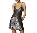 Intimately Free People Womens Gold Rush Sequined Tie Back Mini Dress Black L