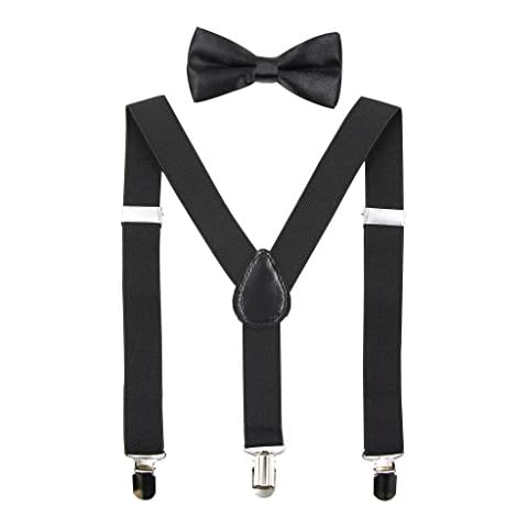 HANERDUN Kids Braces Bowtie Sets Adjustable Suspenders With Bow Ties Gift Idea For Boys And Girls, Black, One Size Cover
