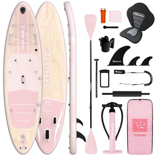 TIGERXBANG Inflatable Stand Up Paddle Board with SUP Board Accessories Anti-Slip EVA Deck 11/106 Paddleboard for Adults & Youth - All Skill Levels Pink