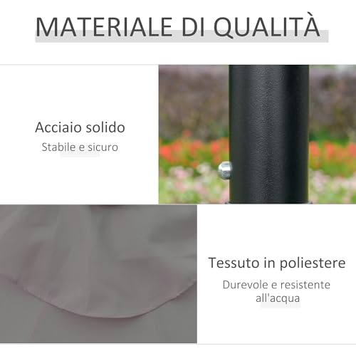 Outsunny Ombrellone Da Giardino Inclinabile Ø265 Cm Con 32 Luci Led Solari E Manovella, Ombrellone Da Esterno A 8 Stecche, In Acciaio, Poliestere, Per Patio Cortile Balcone Terrazza, Grigio - 5
