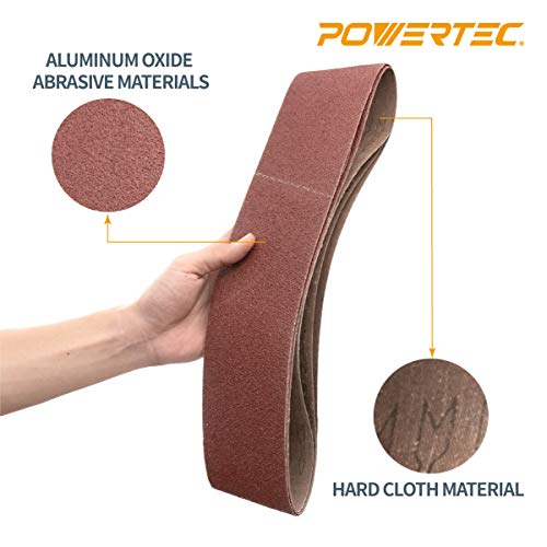 Powertec 110630 4 X 36 Inch Sanding Belts | 60 Grit Aluminum Oxide Sanding Belt | Premium Sandpaper – 10 Pack #TOP3