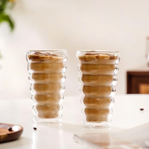 Image of Nestasia Double Wall Drinking Glasses | Crystal Clear Layered Tall Glass | Ideal for Hot & Cold Beverages, Water, Juice, Coffee, Tea | 375ml - Set of 2