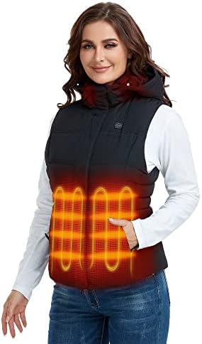 ORORO Women's Heated Vest with 90% Down Insulation and Detachable Hood (Battery Included)-Slim Fit (S) Black