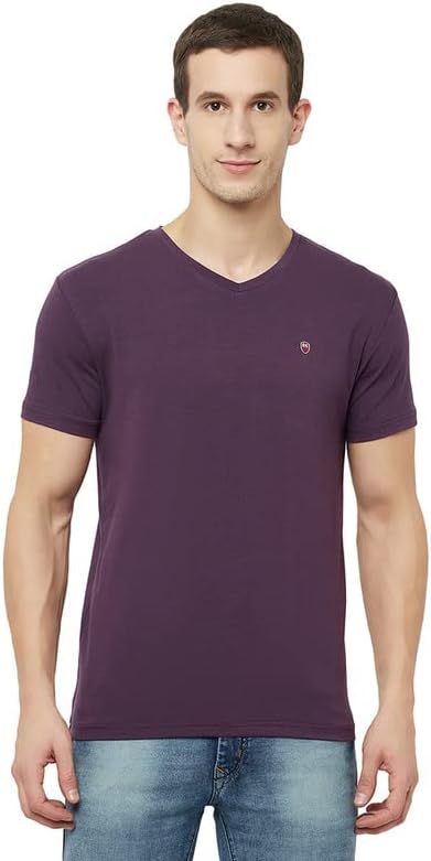 Men Purple V-Neck T-Shirt