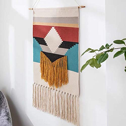 MEI Stylish Handwoven Bohemian Style Hanging Tassel Wall Art Boho Tapestry For Home Decoration Wall Decor Bedroom Decor(Size 70×50+20CM Tassel) (2 Printed Color) (Muliticolour 02)