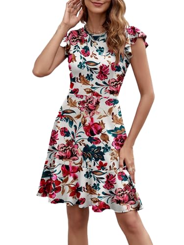 Image of HELYO Women's Summer Elegant Cocktail Club Dress Ruffle Hem Short Flutter Sleeve Flowy Wedding A-Line Casual Dresses 619
