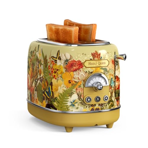 Hazel Quinn x Eduardo Recife Samenwerking Retro Broodrooster, 2 Plakken, 6 Bruiningsstanden, 3 Functies, Afneembare Kruimellade, 3,8 cm Extra Brede Sleuven, Makkelijk Schoon te Maken, Bloemenprint
