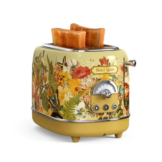 Hazel Quinn x Eduardo Recife Samenwerking Retro Broodrooster, 2 Plakken, 6 Bruiningsstanden, 3 Functies, Afneembare Kruimellade, 3,8 cm Extra Brede Sleuven, Makkelijk Schoon te Maken, Bloemenprint