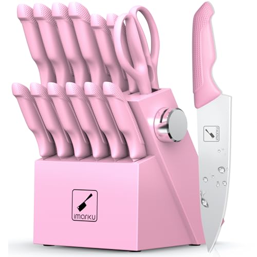 Knife Set Pink, 14pcs Knives Set For Kitchen, Japanese Kitchen Knife Sets With Block, Sashimi Knives For Fish/Meat Slicing, Apartment Essentials, Dishwasher Safe, Gifts For Women