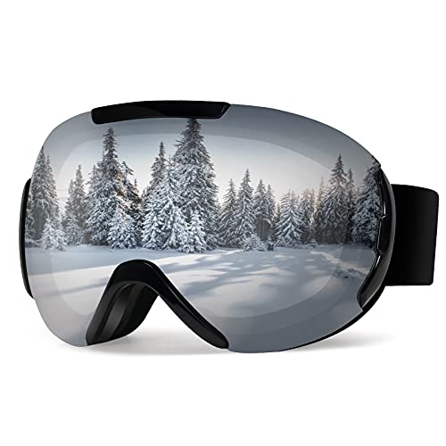 Lunettes de Ski , Masque Ski, Motoneige Moto Lunettes Masque Ski Sphériques avec Double Lentille Anti-Buée, Coupe-Vent, UV400 Protection, Lunettes de Snowboard OTG Ajustables pour Homme/Femme (Argent) Cover