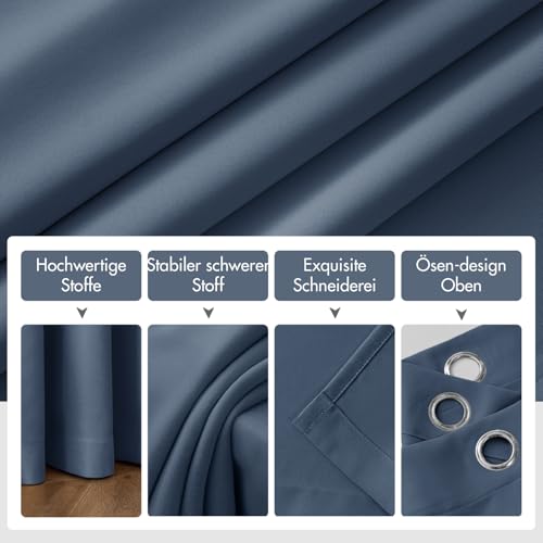 MIULEE Verdunklungsvorhänge Thermo Modern Ösen 2er Set 140x200cm Stahlblau – Ansicht 4